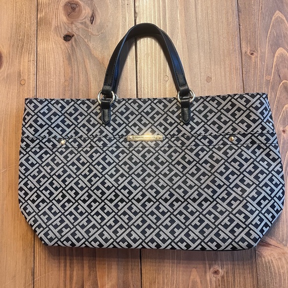 Stylish Tommy Hilfiger Black and Gray Tote Bag - Picture 1 of 5